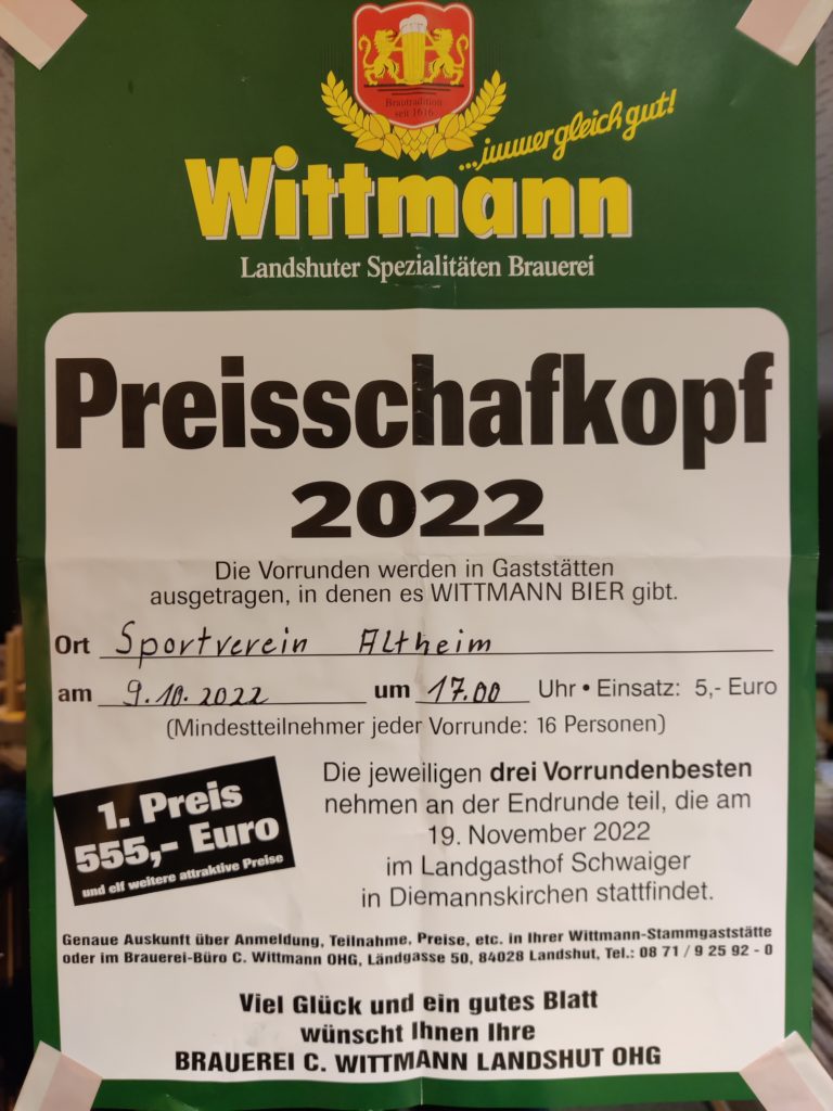 Preisschafkopf 2022 beim SV Altheim